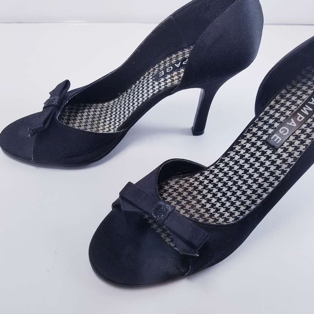 Rampage D'Orsay Peep Toe Black Satin Pumps Heels